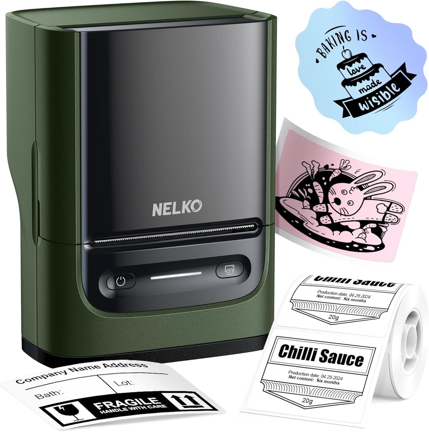 Nelko Label Maker Machine with Tape, PM220 Bluetooth Label Printer, 2 Inch Portable Thermal Printer for Small Business, Address, Logo, Clothing, Smart AI APP for iOS, Android & PC, White