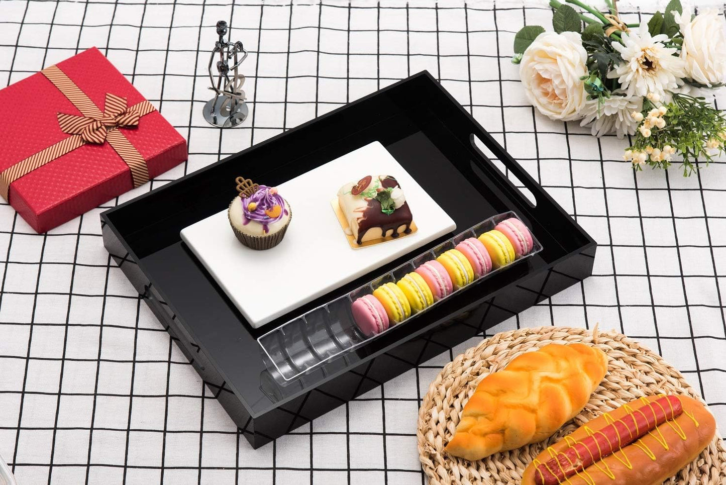 KEVLANG Clear Sturdy Acrylic Serving Tray with Handles-12x16Inch-Serving Coffee,Appetizer,Breakfast,Butler-Kitchen Countertop -Makeup Drawer Organizer-Vanity Table -Ottoman