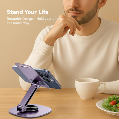 360° Rotating Metal Phone Stand - Adjustable Mobile Kickstand for All Smartphones, Compatible with iPhone, Samsung & More - Ideal for Desk, (Silver Gray)