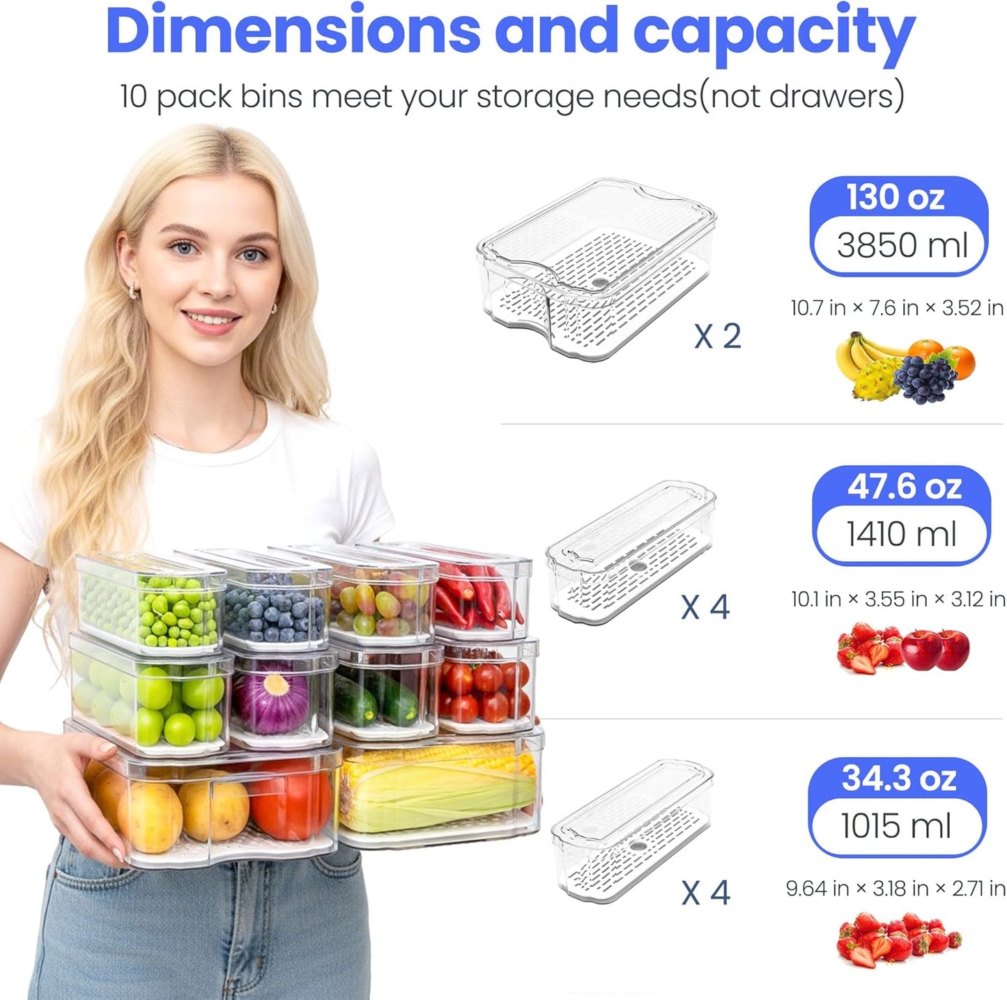 SMRCAD 8 Pack Refrigerator Organizers, Clear Pull-out Drawer Container and Organizer Bins with Lids, Stackable Storage Containers for Fruits, Vegetable (Set of 8 (Include Pull Out Drawer))