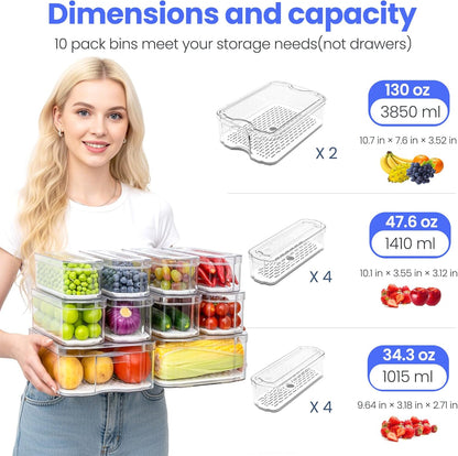SMRCAD 8 Pack Refrigerator Organizers, Clear Pull-out Drawer Container and Organizer Bins with Lids, Stackable Storage Containers for Fruits, Vegetable (Set of 8 (Include Pull Out Drawer))