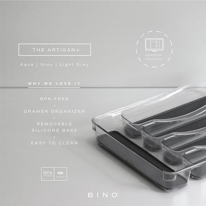BINO 5-Slot Silverware Organizer for Drawer | Plastic Utensil Kitchen Drawers Tray Organization w/Grip Lining (Light Grey)