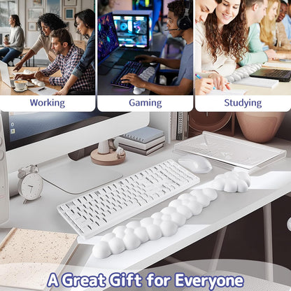Sushret Cloud Wrist Rest for Keyboard and Mouse, Memory Foam PU Leather Keyboard Wrist Rest with Ergonomic Support, Non-Slip Base, Cute Arm Rest Pad & Palm Cushion, Office Desk Accessory, White