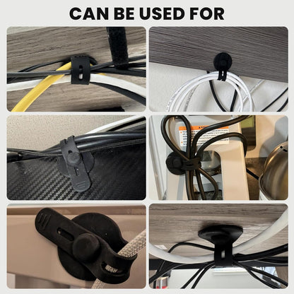 12 PCS Cable Management Under Desk, Silicone Cable Ties Straps, Adjustable Wire Organizers, Self Adhesive Sticky-Back Cable Clips for Data Cables, Appliance Power Cords