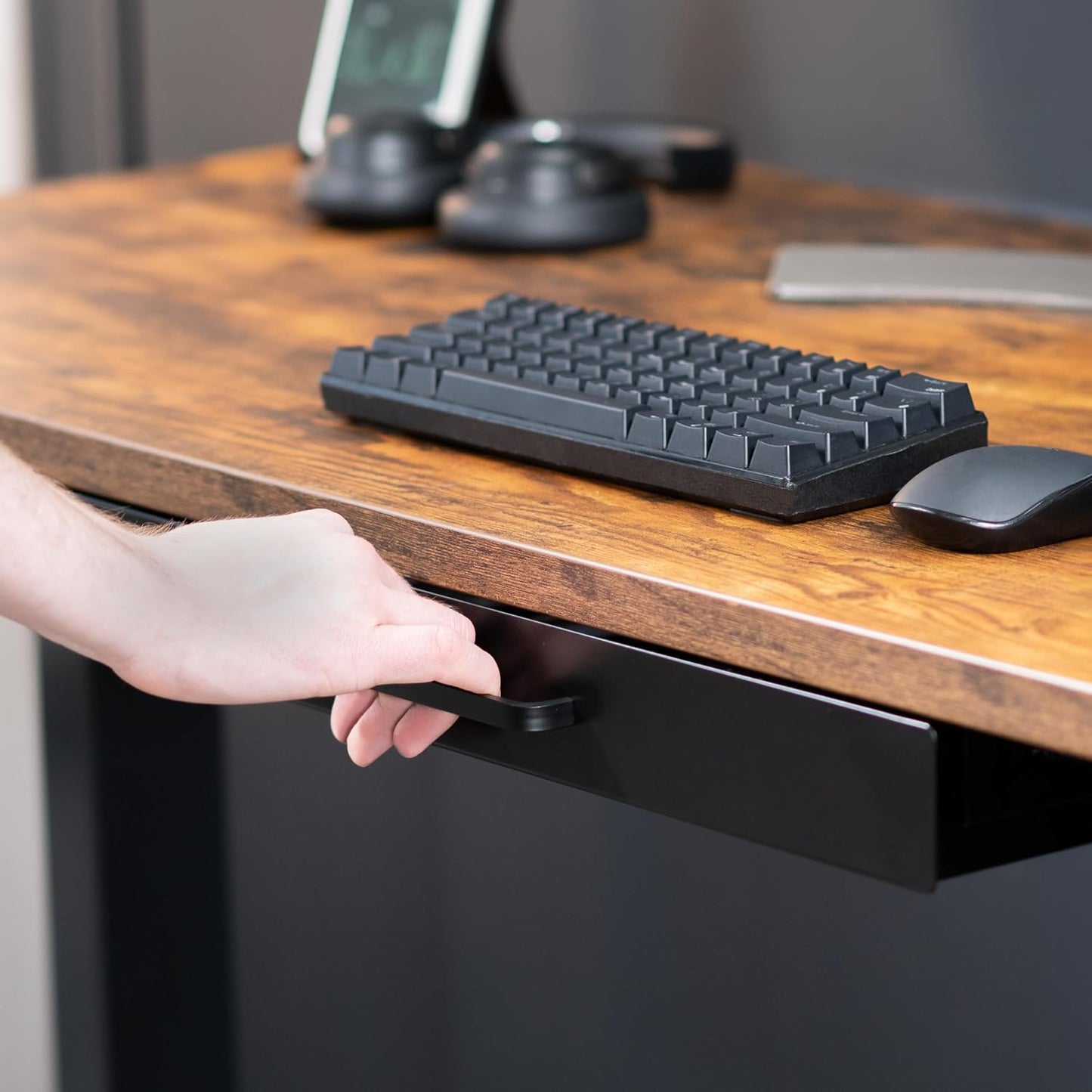VIVO 13 inch Under Desk Mounted Sliding Pull-out Drawer for Office Desk, Pull Handle, Storage Organizer for Sit Stand Workstation, Black, DESK-DR1H-B
