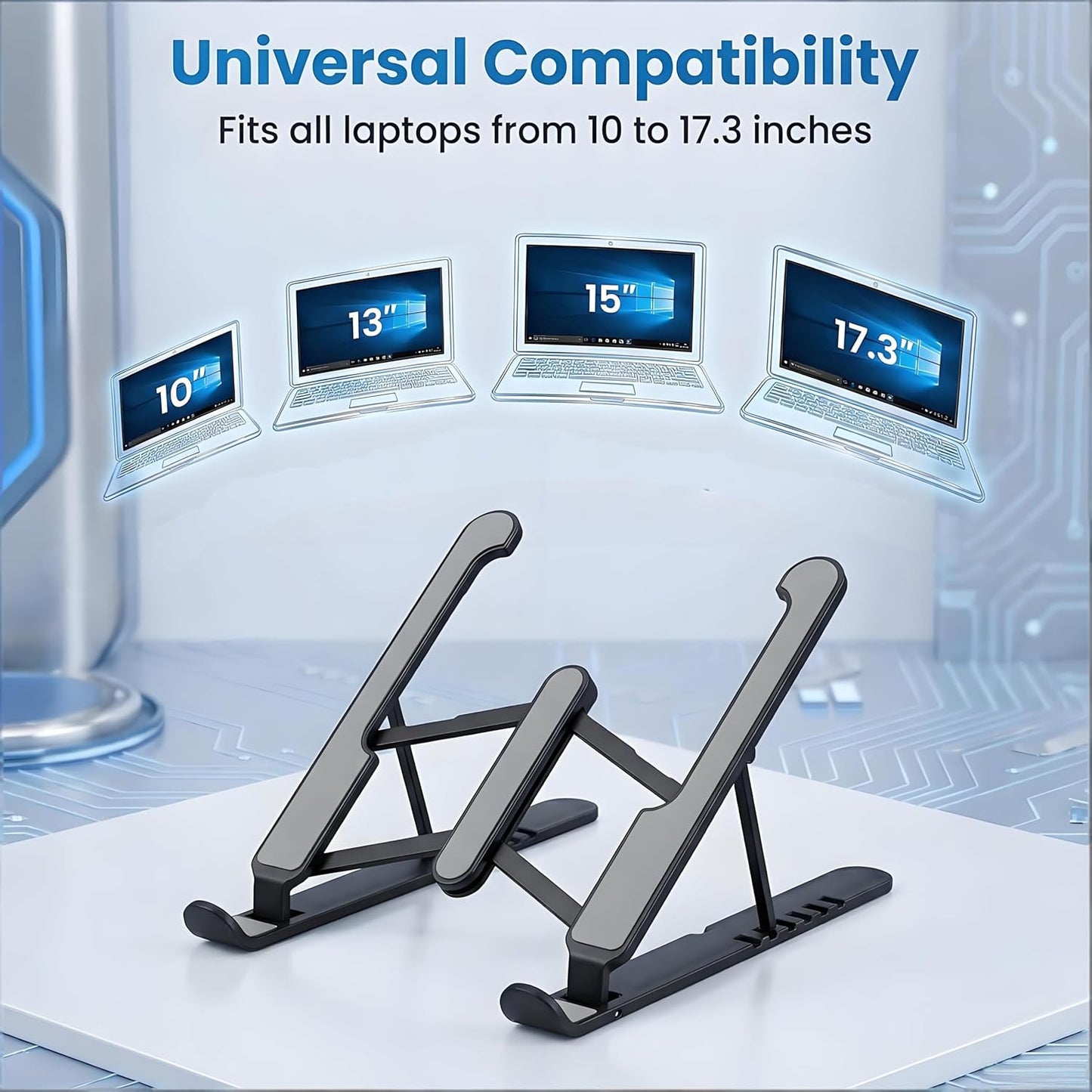 Adjustable Laptop Stand, Ergonomic Aluminum Laptop Riser for Desk, Foldable & Portable Computer Stand Compatible with MacBook Air Pro, Dell, HP, Lenovo, All 10-17.3” Laptops - Black
