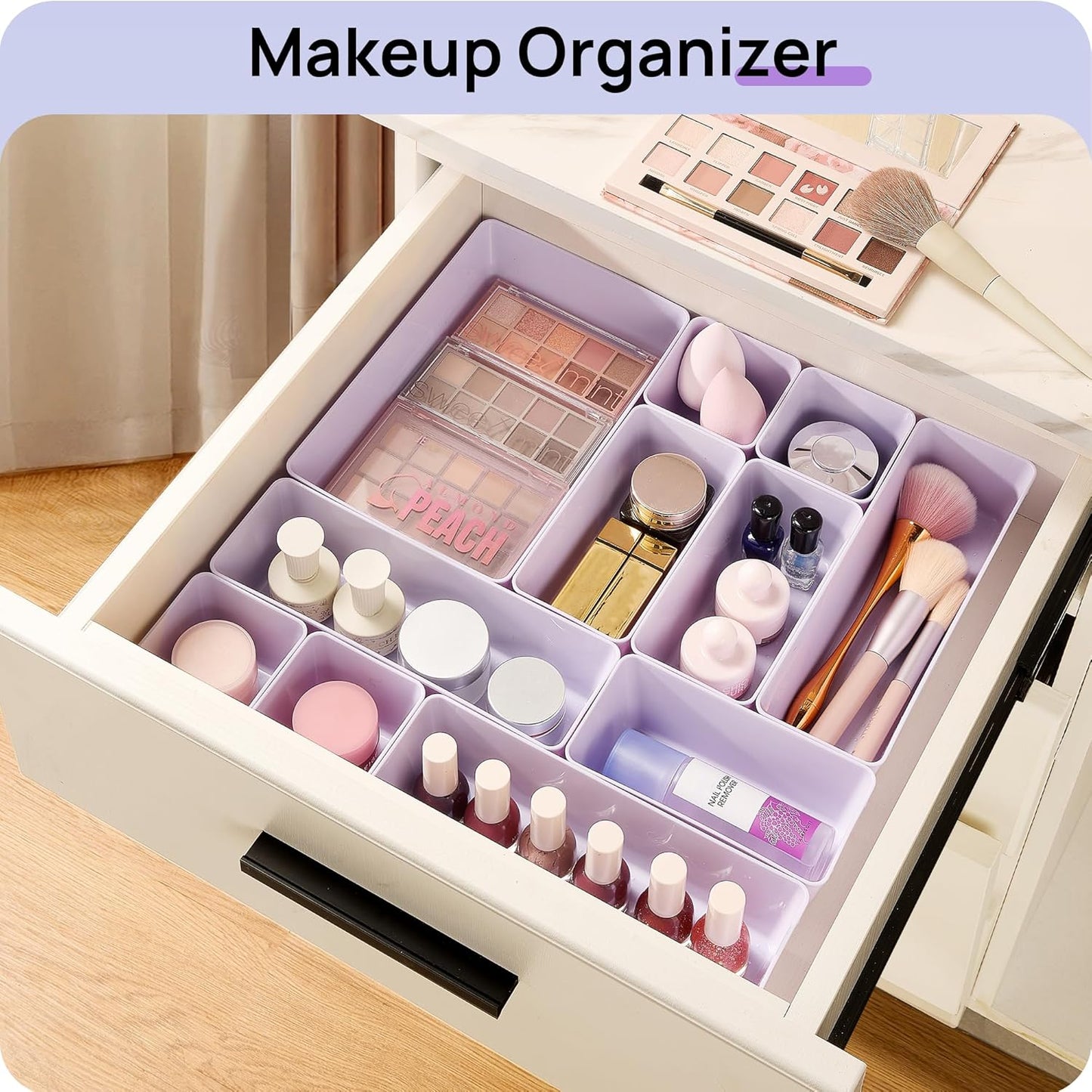 Vtopmart 25 PCS Clear Plastic Drawer Organizers Set, 4-Size Versatile Bathroom and Vanity Drawer Organizer Trays, Storage Bins for Makeup, Bedroom, Kitchen Gadgets Utensils and Office