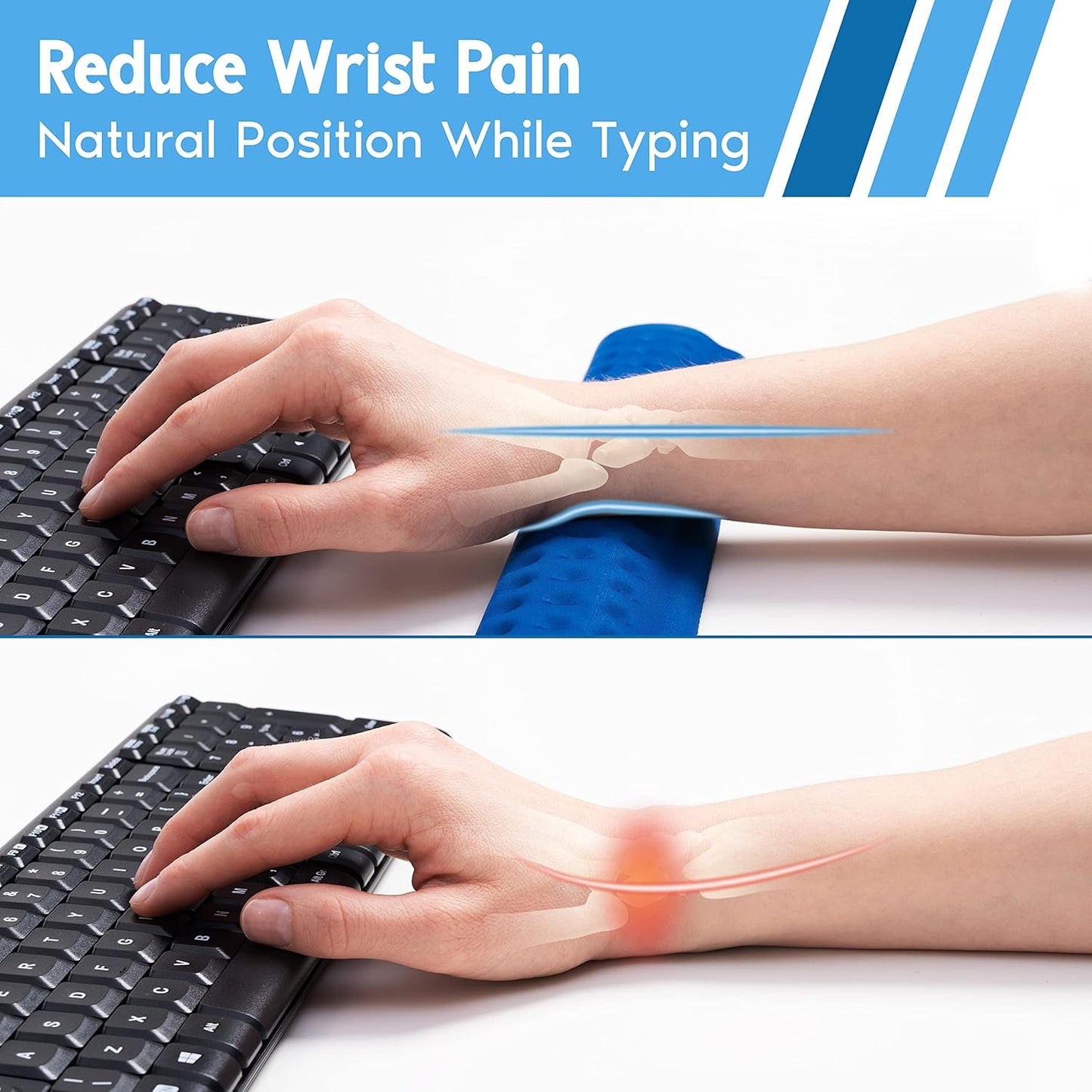 i-Rocks Memory Foam Keyboard Wrist Rest - Pain-Reducing Wrist Rest for Computer Keyboard - Non-Slip Rubber Base Wrist Rest - Cooling Keyboard Pad for Long Hours of Work, Studying, Gaming