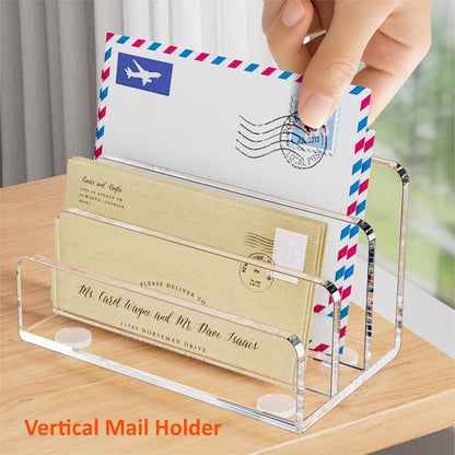FUCDTEFC Desk Mail Organizer, 2 Section Clear Acrylic File Holder Letter Organizer, Vertical Lightweight Modern Envelope Holder Desk Accessories & Workspace Organizers for Office, Home, School