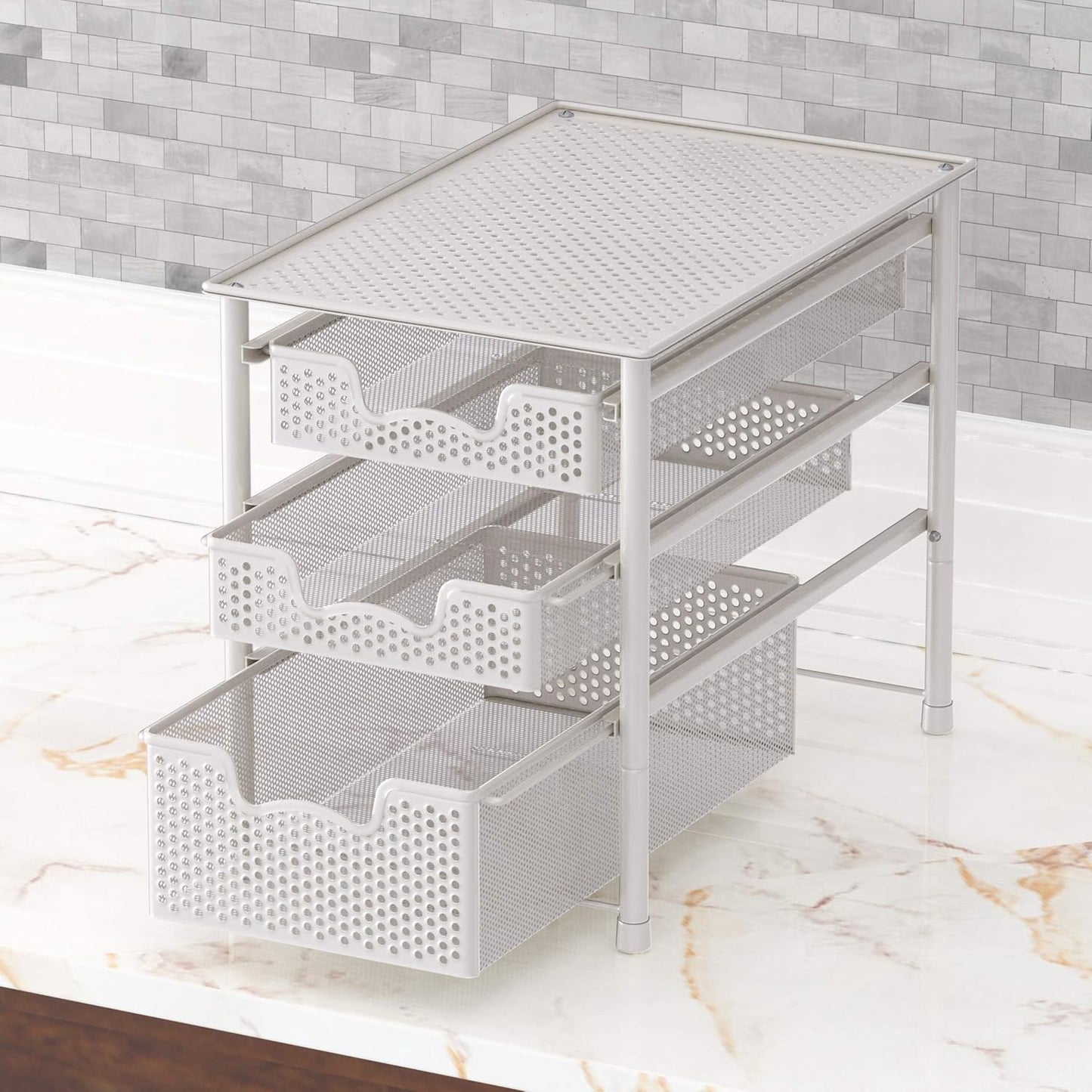 Simple Houseware Stackable 3 Tier Sliding Basket Organizer Drawer, Silver