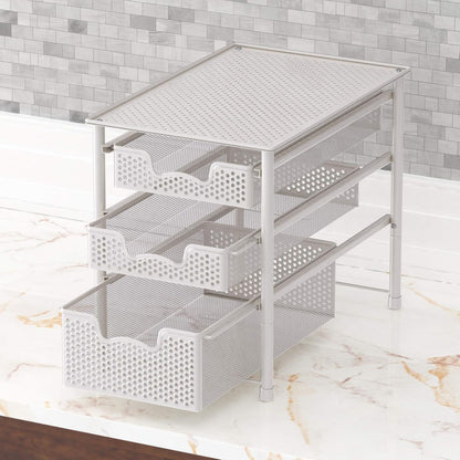 Simple Houseware Stackable 3 Tier Sliding Basket Organizer Drawer, Silver