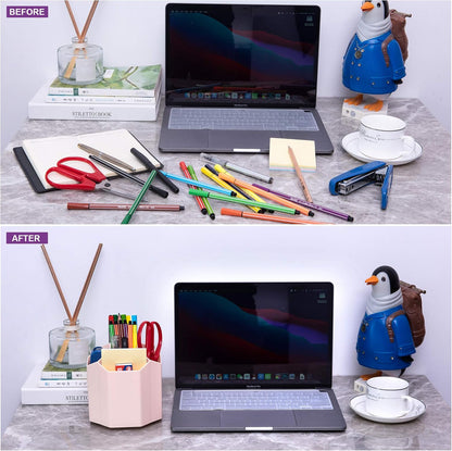 Siveit Desk Pencil Pen Holder, Rotating Pen Organizers 360-Degree 5 Grid Pen Holder for Desktop Storage Stationery Supplies Organizer, Home, Office, School, Kids, Peach Pink