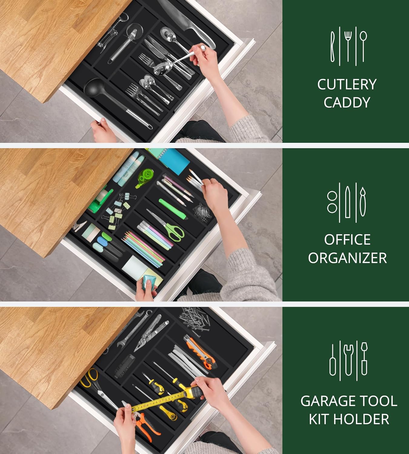 ROYAL CRAFT WOOD Luxury Bamboo Kitchen Drawer Organizer - Silverware Organizer, Utensil Holder & Cutlery Tray Drawer Dividers for Flatware (9 Slot, Natural)