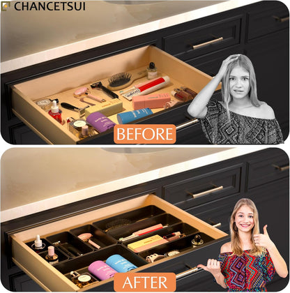 CHANCETSUI 9 Pcs Stackable Drawer Organizer Trays Set, Green, Multifunctional Storage for Vanity, Bathroom, Kitchen, Desk Drawer Organizer Office, PET Plastic
