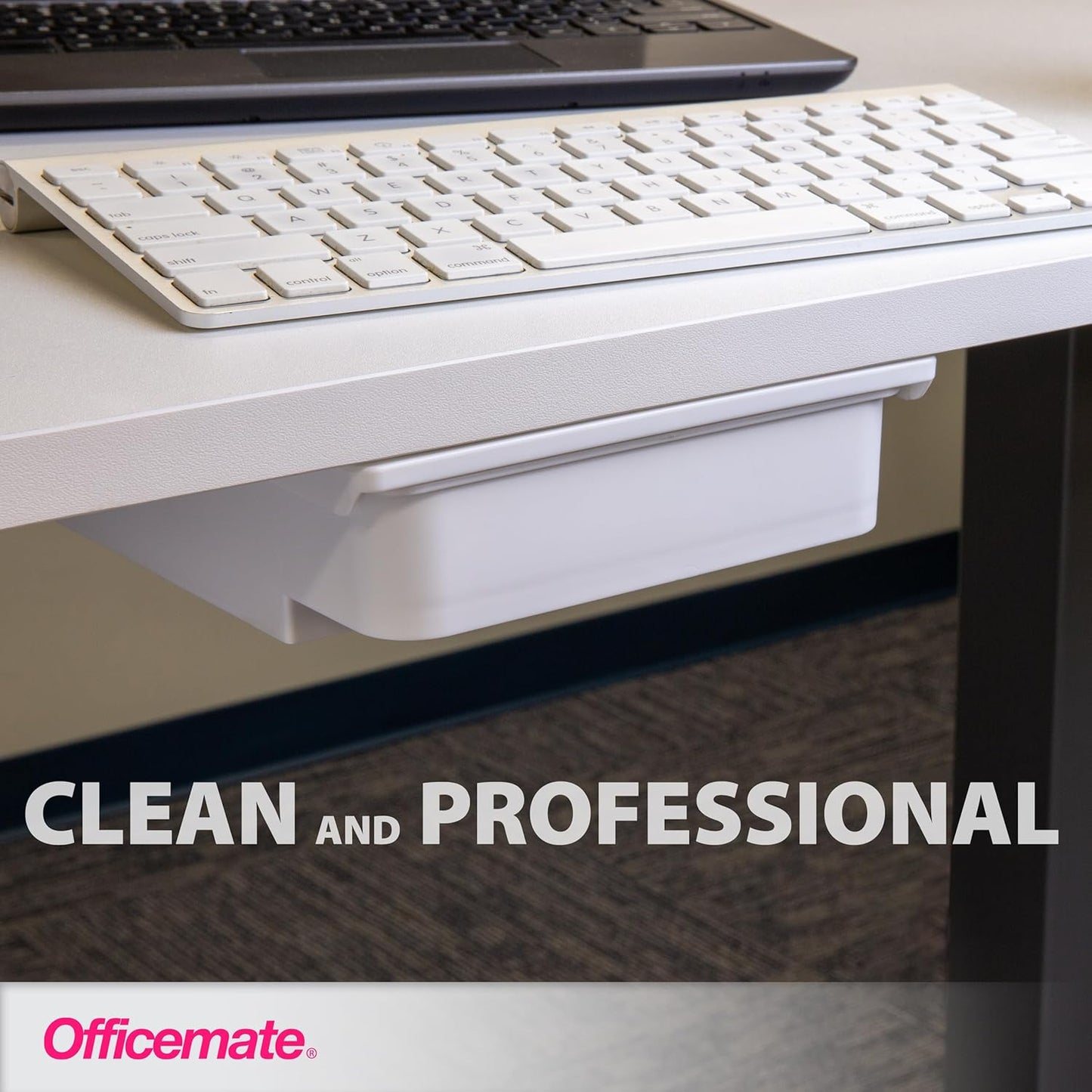 Officemate Large Self-Adhesive Under Desk Drawer, White, 12.5" x 10.75" x 1.875" (22556)