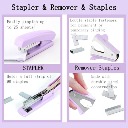Gold Desk Accessories, Office Desk Organizers and Accessories 360°Pen Holder Acrylic Stapler Set, Phone Holder, Ballpoint Pen, Scissor, Binder Clips, Ruler, Transparent Glue, Sticky Note and Staples.