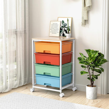SYKIARIOL Utility Cart with 4 Drawers, Multipurpose Rolling Storage Cart with 4 Drawers and 2 Lockable Wheels, 4-Tier Rolling Storage Cart Organizer for Home Office Dorm, Bright White