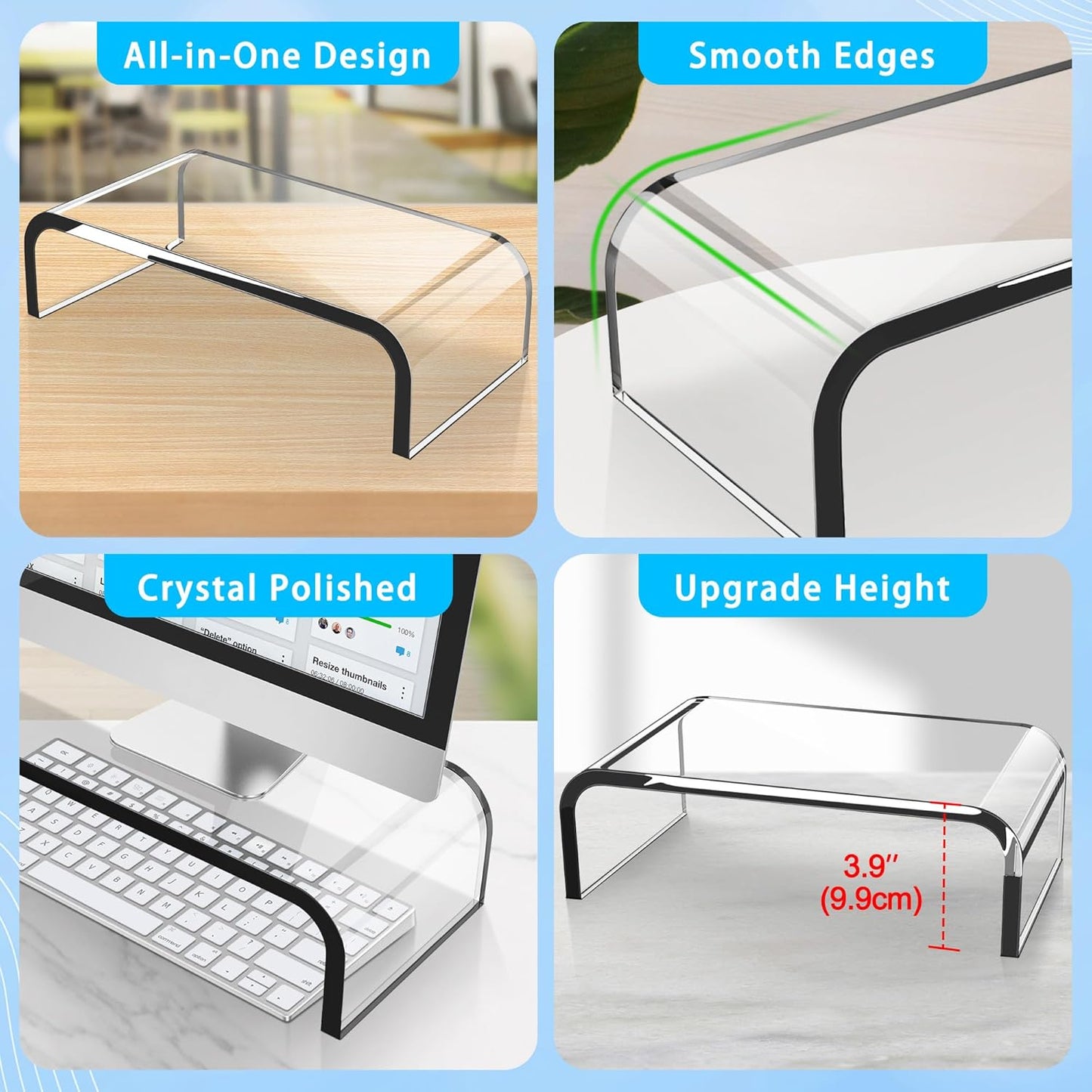AboveTEK Acrylic Monitor Stand, Premium Large Monitor Riser 20 inch, Crystal Clear Acrylic Computer Stand Laptop Desk Stand for Home Office Printer TV Screen Keyboard Storage