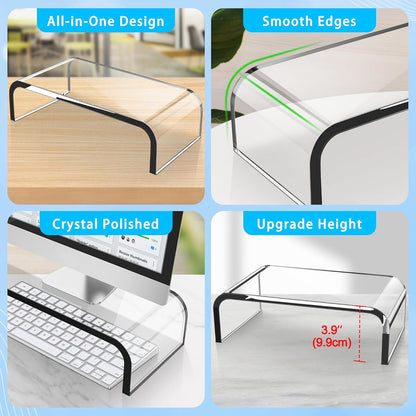 AboveTEK Acrylic Monitor Stand, Premium Large Monitor Riser 20 inch, Crystal Clear Acrylic Computer Stand Laptop Desk Stand for Home Office Printer TV Screen Keyboard Storage