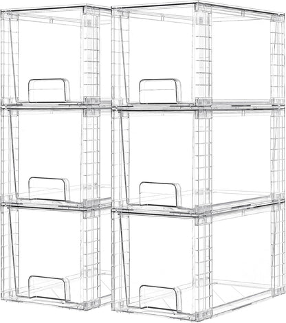 Vtopmart 4 Pack Large Stackable Storage Drawers,Easily Assemble Acrylic Bathroom Closet Undersink Organizers and Storage,Plastic Bins for Kitchen Cabinets,Pantry,Makeup,Medicine Organization
