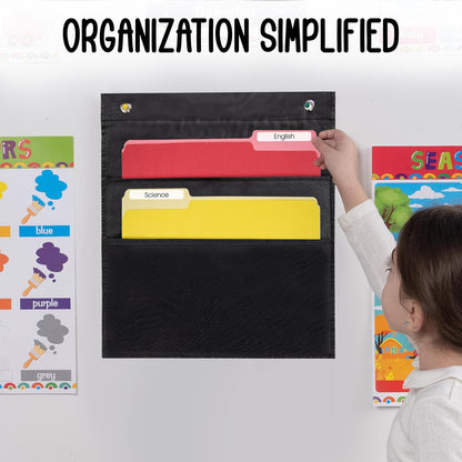 Essex Wares - 7 Pocket File Pocket Chart, Black, Tall - Versatile Wall Hanging File Folder Organizer for Classroom, Office, Home, and More - Wall Folder Organizer - 7 Pockets