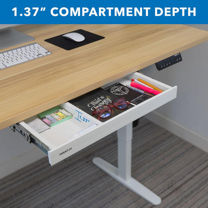 Mount-It! Under Desk Drawer Organizer with 2 Compartments, Shallow Low-Profile Slide-Out Desk Tray, 20.7″ x 8.9″ x 1.8″, Pull-Out Pencil Drawer for Traditional & Standing Desks - Black
