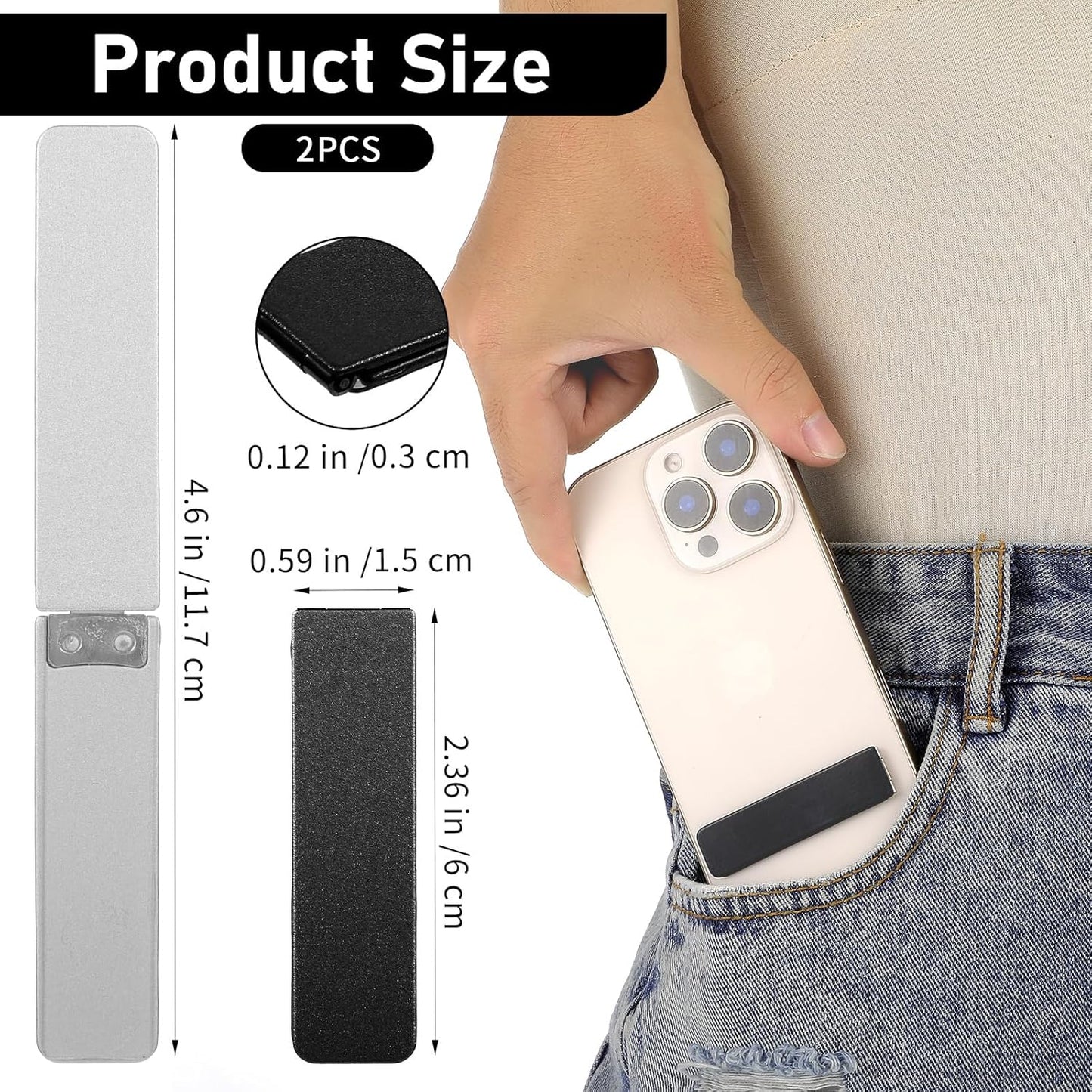 Ptwola 2 Pack Ultra-Thin Cell Phone Holder Adjustable Horizontal Phone Stand Invisible Foldable Desk Holder Mini Cell Phone Kickstand Accessories Compatible with Most Smartphone Universal Model