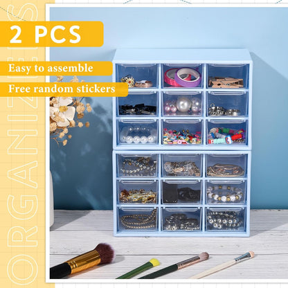Wenqik 2 Pcs Mini Storage Drawers Teacher Toolbox Organizer with 9 Clear Drawers Small Plastic Desktop Teacher Desk Craft Organizer for Classroom Office 7" x 3. 9" x 4. 7"(Green)