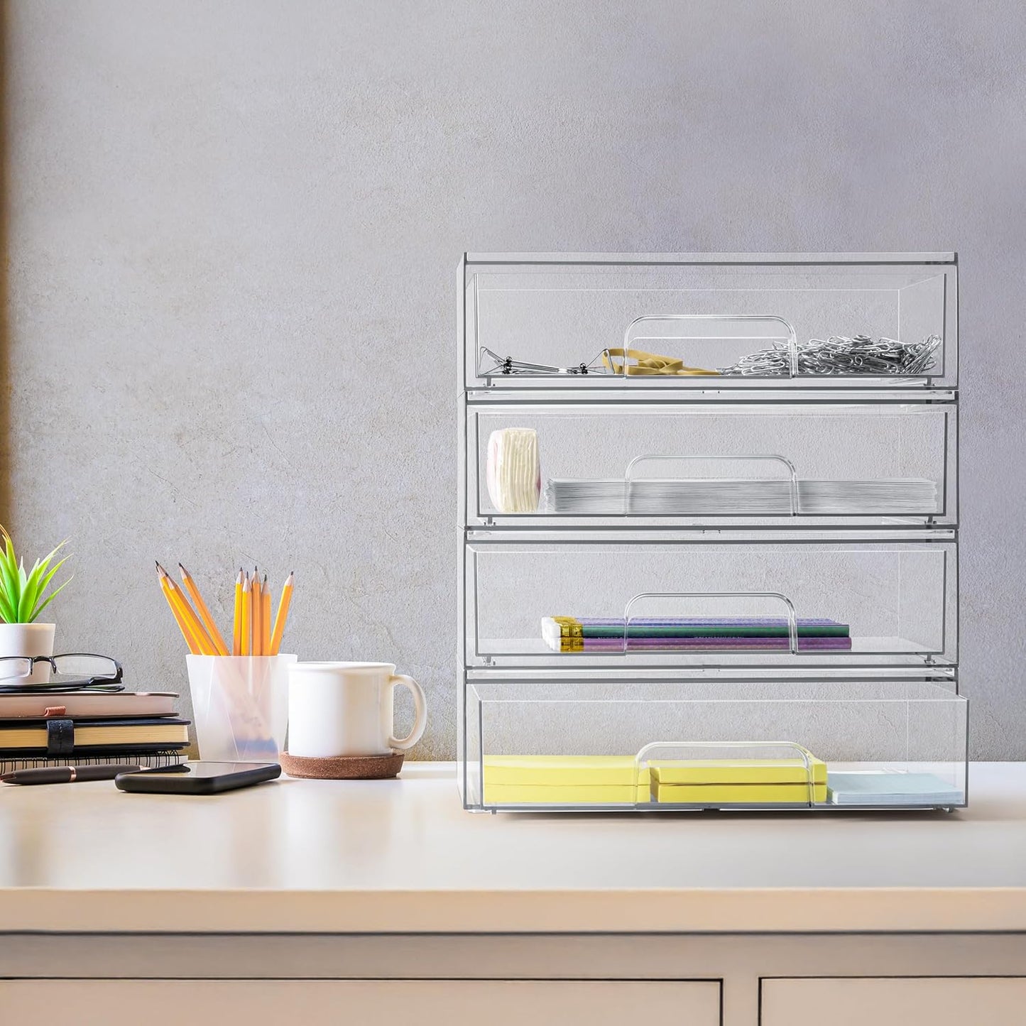 Sorbus Acrylic Storage Containers - 2 Pack, Stackable Storage Bins Set for Bathroom Organization - Clear Acrylic Drawer Organizers - Makeup Case Pull-Out Drawers (7.6’’ Tall)