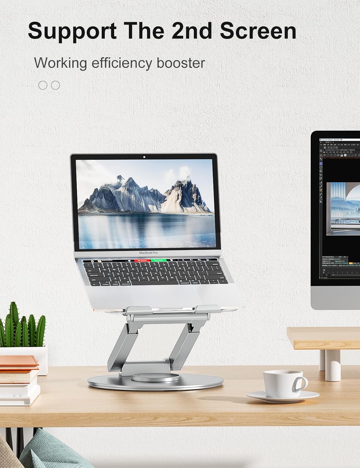 tounee Telescopic Laptop Stand for Desk with 360° Swivel Base, Sit to Stand, Height Adjustable, Portable Riser Holder for Good Posture, Compatible with MacBook Pro, All Laptops 10-17"-Gray