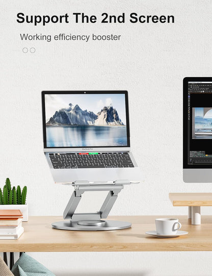 tounee Telescopic Laptop Stand for Desk with 360° Swivel Base, Sit to Stand, Height Adjustable, Portable Riser Holder for Good Posture, Compatible with MacBook Pro, All Laptops 10-17"-Gray