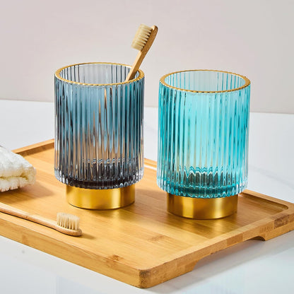 Makeup Brush Holder Organizer,Toothbrush Holders,Desk Pen Pencil Holder,Multifunctional Vintage Glass Brush Cup（L/Green/A3-6-US）