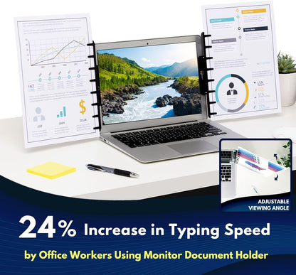 Note Tower Monitor Document Paper Holder for Typing | Clips to Laptops & Desktop Monitors I Reduces Eye & Neck Strain | Portable Copy Holder for Desk | Sticky Note Stand & Monitor Memo Board | Black