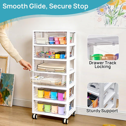 Vtopmart Plastic Drawer Storage Rolling Cart with Wheels, 4-Tier Drawer Organizer for Art Crafts Supplies, Home Office Supplies, Toys, Under Desk Storage for Office, Craft Room, Bedroom, Classroom