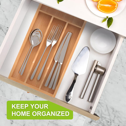 Unibambou Bamboo Utensil Drawer Organizer, Silverware Tray Organizer, Kitchen Drawer Organizer for Flatware Cutlery, (Natural, 3 Slots)