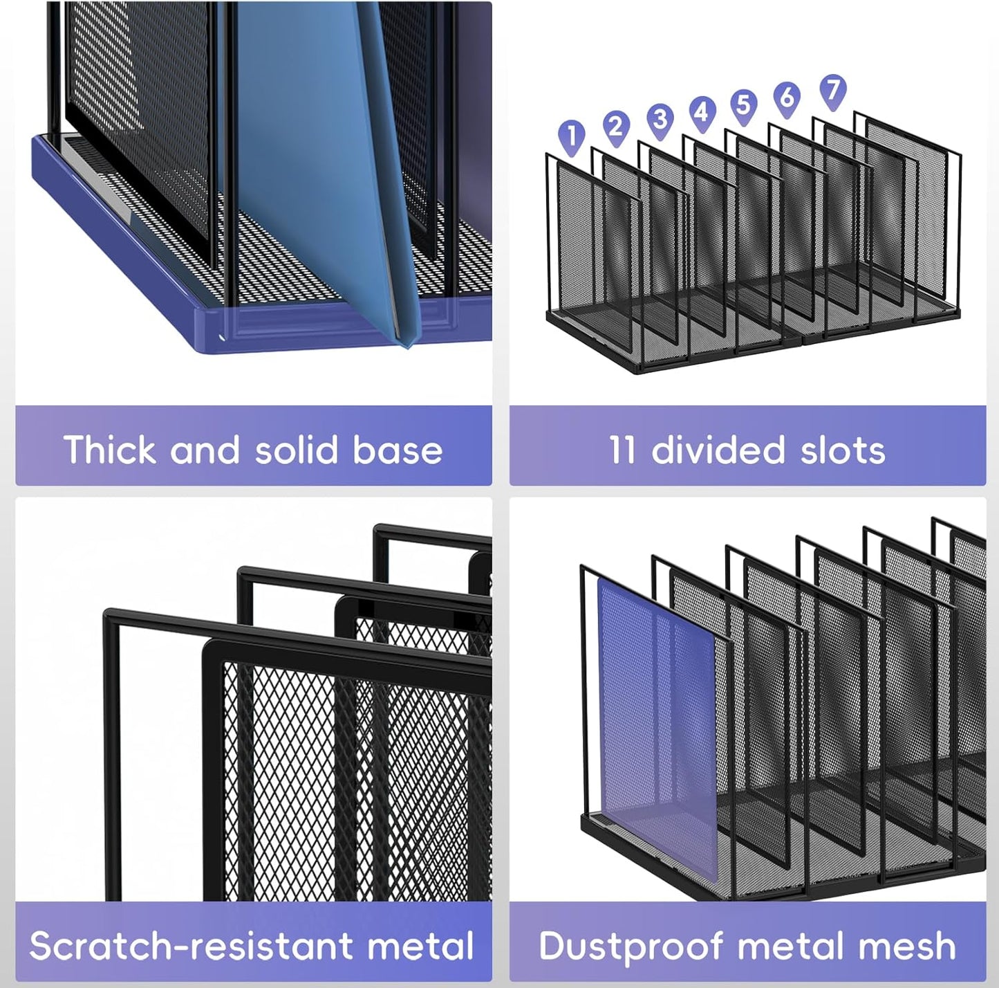File Organizer for Desk, 5-Section Vertical File Sorter, Paper Holder Organizer Standing Metal File Folder for Office Home Classroom, Black