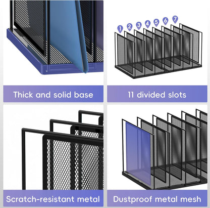File Organizer for Desk, 5-Section Vertical File Sorter, Paper Holder Organizer Standing Metal File Folder for Office Home Classroom, Black