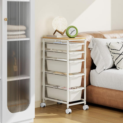 Rolling Storage Cart with 3 Drawers, Craft Organizer, Wooden Tabletop Utility Cart for Bedroom, Children's Room and Office Organization, Under Desk Trolley with Lockable Wheels,White