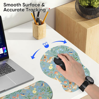 Wrist Rest Support for Mouse Pad Keyboard Set Circle Coaster Gaming Mouse Pad Ergonomic Gel Memory Foam Set for Computer, Laptop, Office, Pain Relief, Comfortably Typing Flowers KM-39