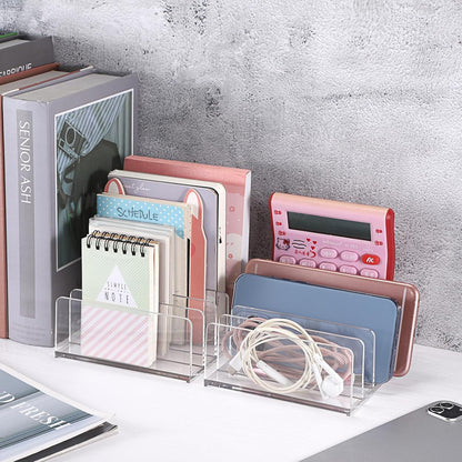 Hipiwe 2-Pack Acrylic File Organizer for Sorting Mail - 5 Slots Letter Sorter Clear Desktop Bill Divider Holder for Paper Envelope Document Book Cash Money Eyeshadow Makeup Palette