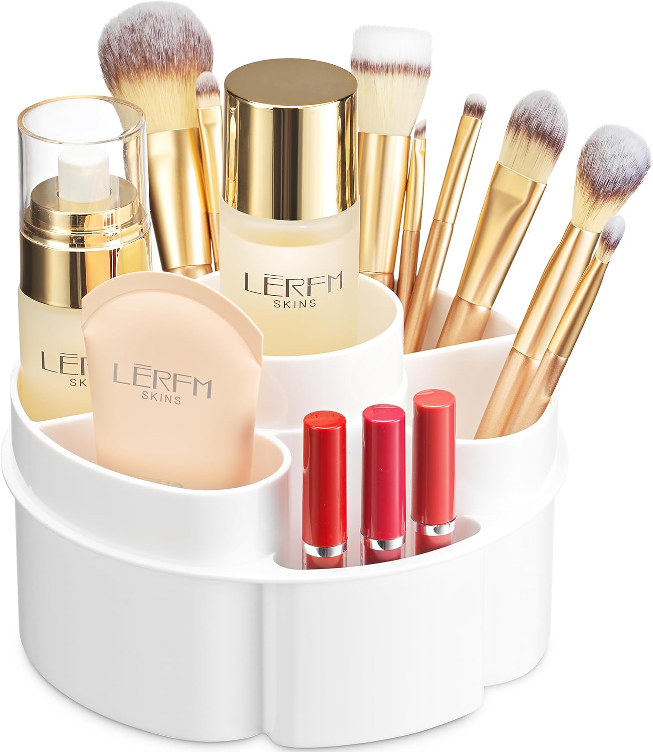 Masirs Small 360 Rotating Makeup Organizer - Mini Yet Spacious Cosmetic Storage Solution with Multiple Compartments - The Perfect Spinning Make-Up Caddy for Vanity or Bathroom Counter (Round - Clear)