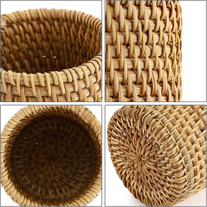 BTSKY Rattan Pen Cup, Handmade Desk Pencil Holders Makeup Brush Holder Multi-Functional Woven Basket Office&Home Desktop Organizer(Cone)