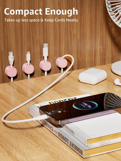 12 Pack Magnetic Cable Clips – [One-Snap Lock] Phone Cord Holder for Desk, Adhesive Magnetic Cord Organiser for Nightstand, Wall, Car – Under Desk Cable Management for Office, Home