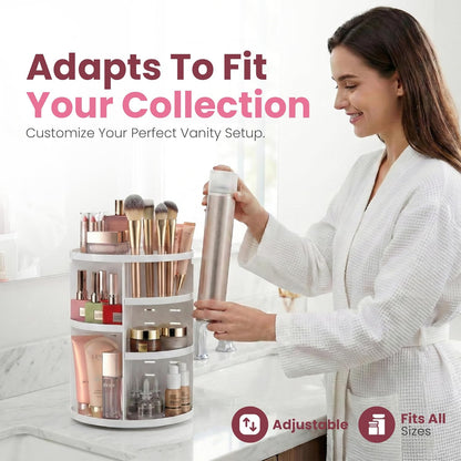 Masirs Small 360 Rotating Makeup Organizer - Mini Yet Spacious Cosmetic Storage Solution with Multiple Compartments - The Perfect Spinning Make-Up Caddy for Vanity or Bathroom Counter (Round - Clear)