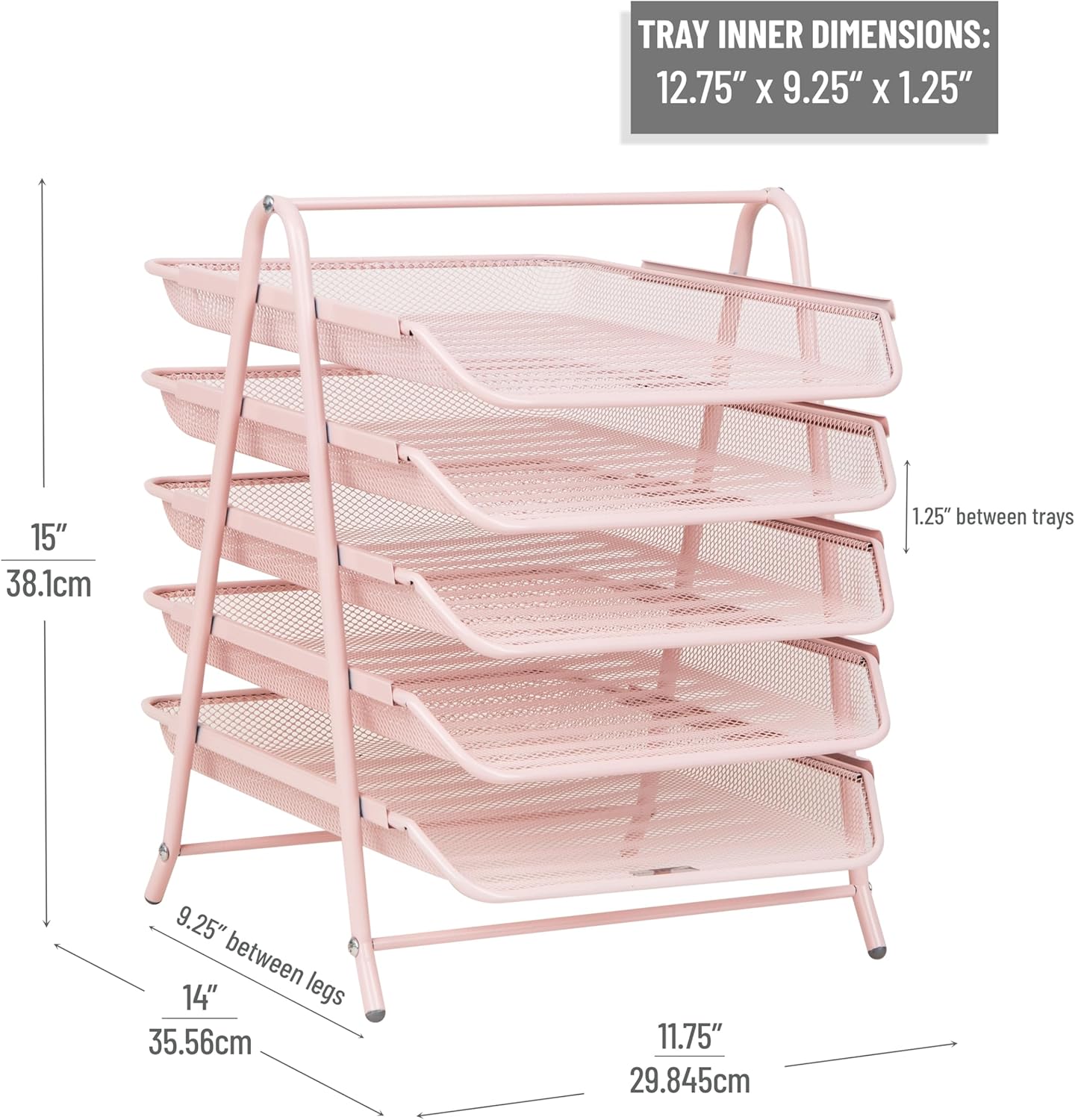 Mind Reader 5-Tier Paper Tray Organizer, Vertical Desktop File Storage Rack, Office, Metal Mesh, Black