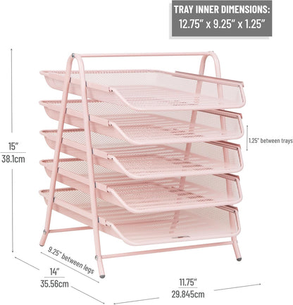 Mind Reader 5-Tier Paper Tray Organizer, Vertical Desktop File Storage Rack, Office, Metal Mesh, Black