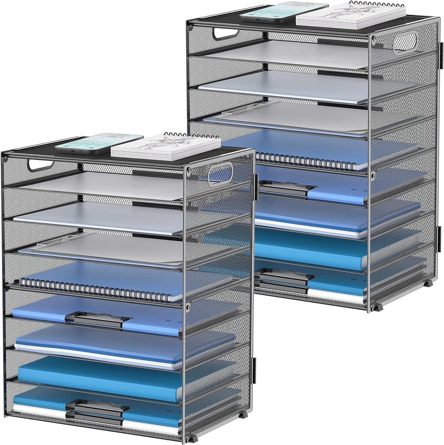 DALTACK 9-Tier Paper Organizer for Desk, Mesh Letter Tray Desk Organizer with Handles, Space-Saving File Organizer for Office Home School Classroom, Black