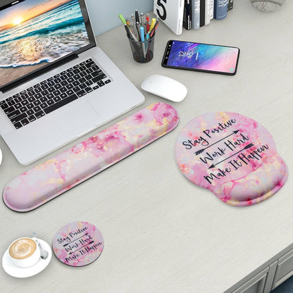 Mouse Pad and Keyboard Wrist Rest Support, with Non-Slip PU Base,Gel Mouse Pad with Coaster,Pain Relief for Gaming, Computer,Office -Beach