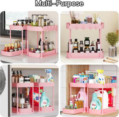 Ukeetap Multi-Purpose Pull-Out Storage Organizers, Under Sink/Cabinet Organizers and Storage for Bathroom & Kitchen, Black, 12.8 Inches, 2 Packs