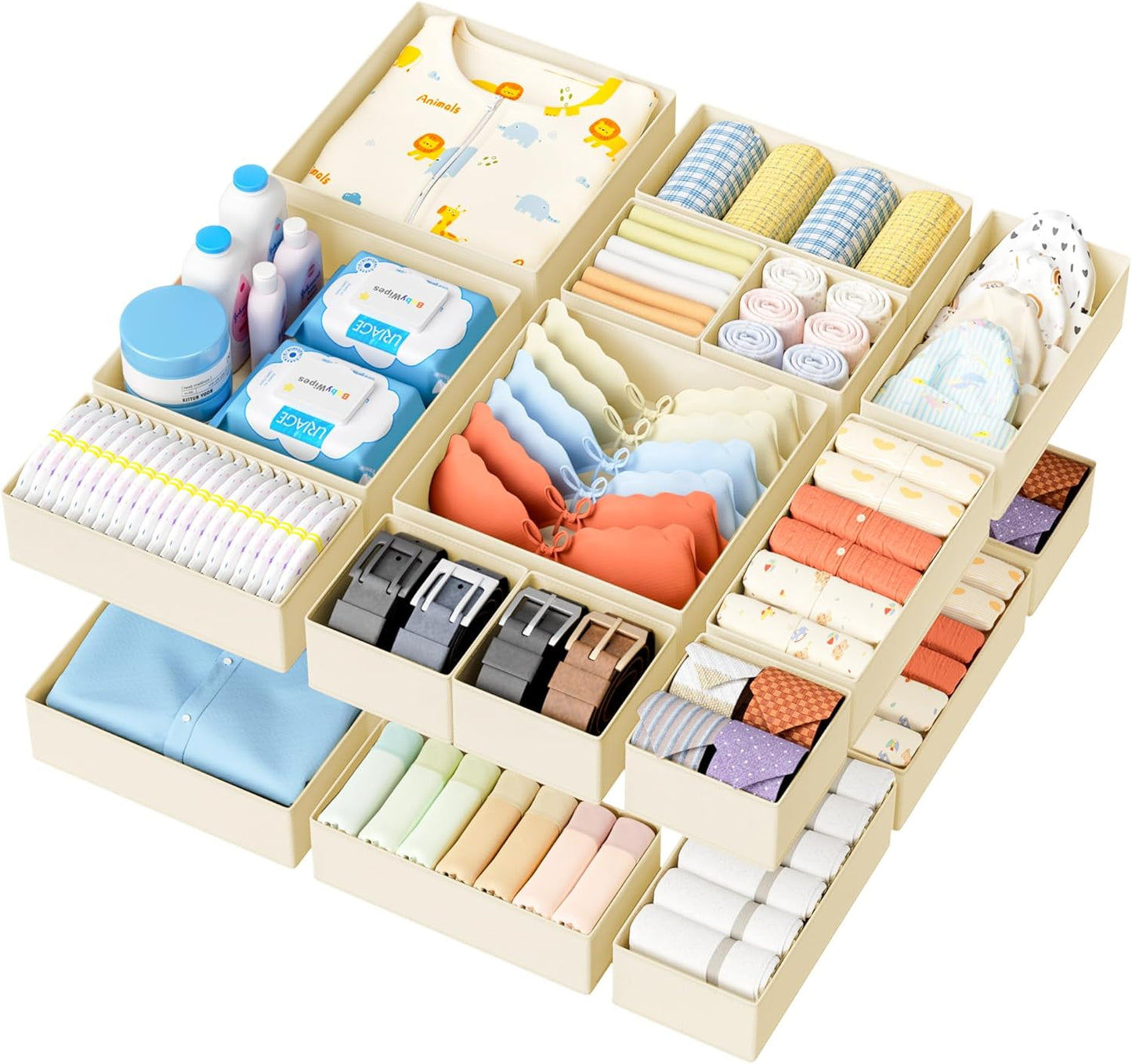 DIMJ Drawer Organizer Clothes - 20 Pack Closet Drawer Organizer Bins for Baby Clothes Storage, Fabric Dresser Organizer for Nursery Bedroom, Foldable Small Drawer Dividers for Underwear Socks